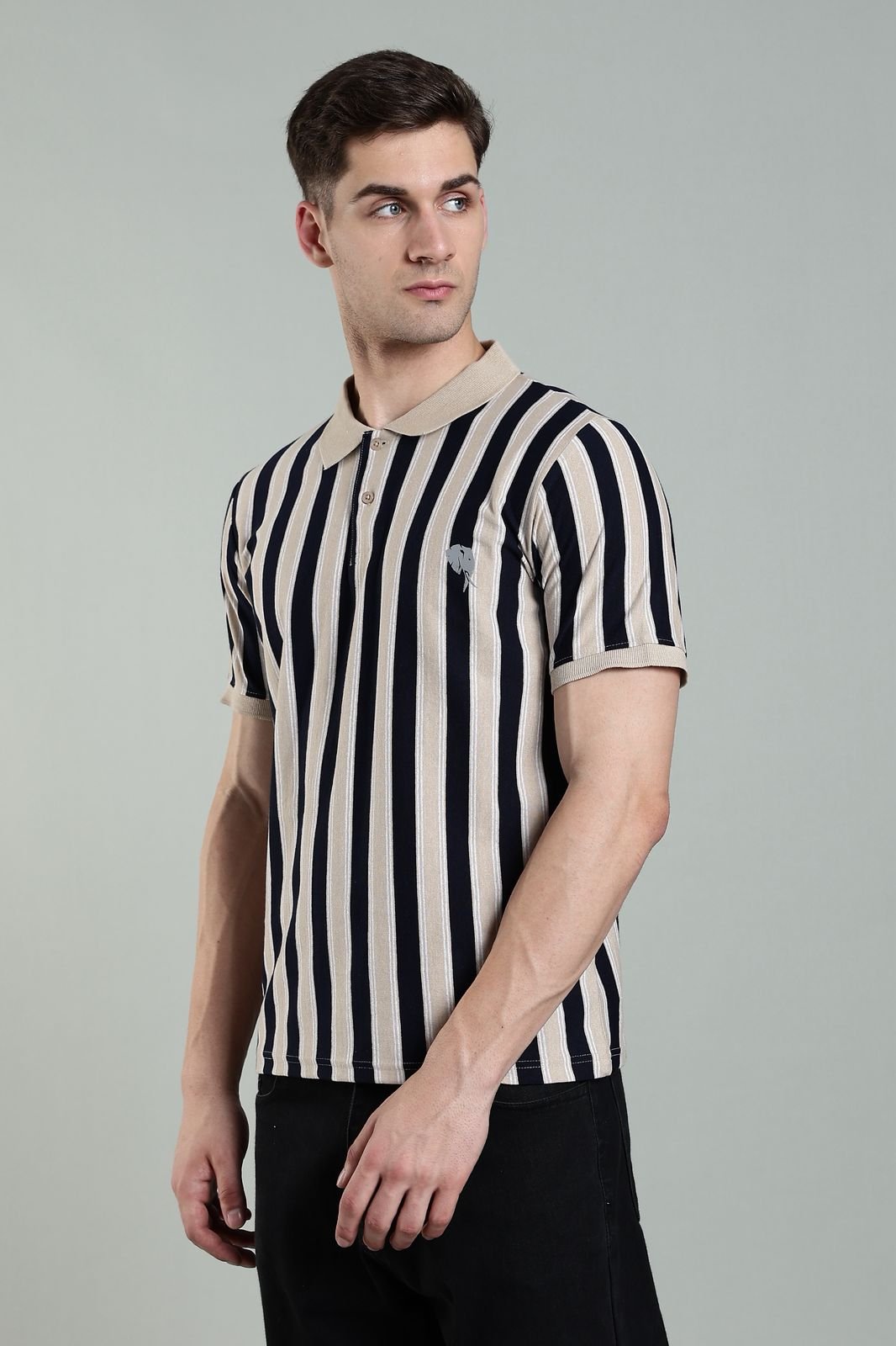 ss07 2 PR3 SS 007 || Navy Stripes || 100% Cotton Polo T-Shirt - Image 1