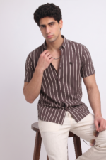 LS05A  || Brown Stripes || Half Sleeve Shirts - Image 2